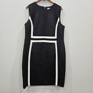 Calvin Klein Womens Scuba Sheath Dress Plus 18W Black White Office Whimsygoth